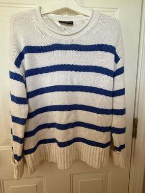 Lane Bryant Blue and White Striped Long Sleeve Knit Sweater